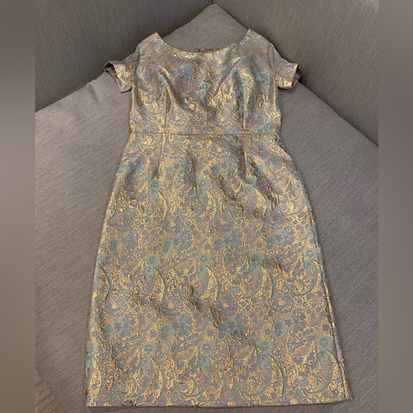 Hand Sewn Metallic Paisley Pencil Style Dress - Picture 11 of 11